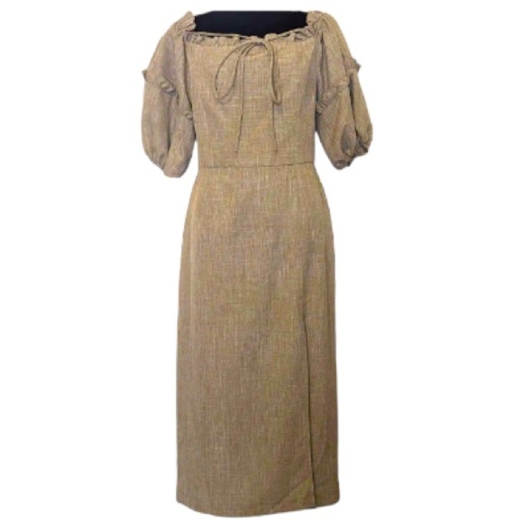 LeRumi Ryan Off-The-Shoulder Zipper Front Split Size Medium Midi Dress. - Picture 5 of 9